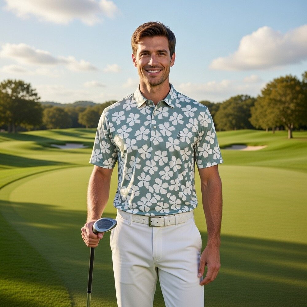 Chubbies‎ Men's Green Shamrock Print 3 Button Polo, Size S